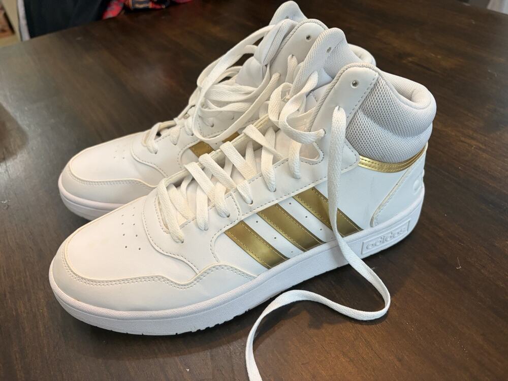 NEW Adidas Hoops 3.0 Mid Classic Gold Metallic Shoes – White – Size 11 Tried On